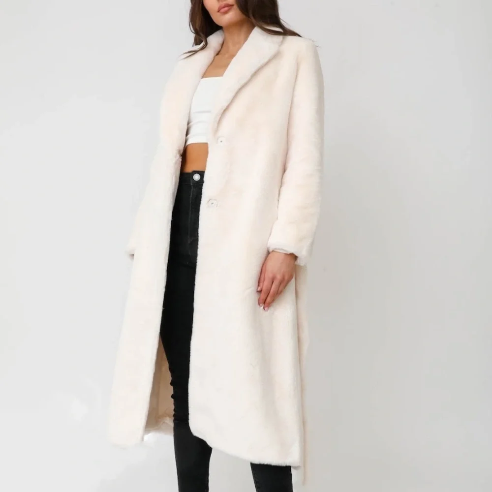 Elegant Cream Long Coat - Picture 4 of 5